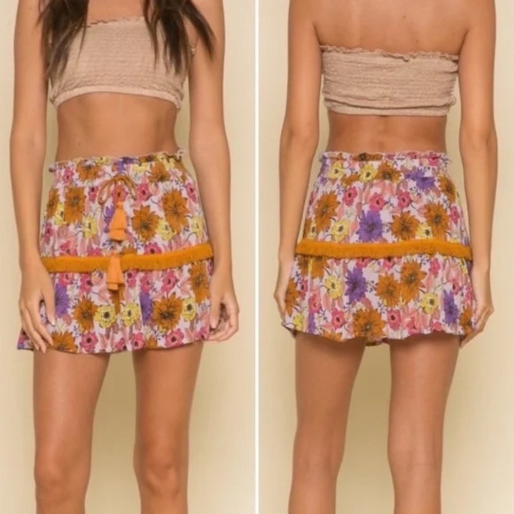 Raga Wild Garden Boho Mini Skirt Tassel and Fringe‎ Detail Size Small
